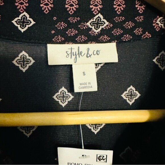 Style & Co Mesh Geometric Button Down Dress NWT Purple Black Size S - Picture 6 of 13